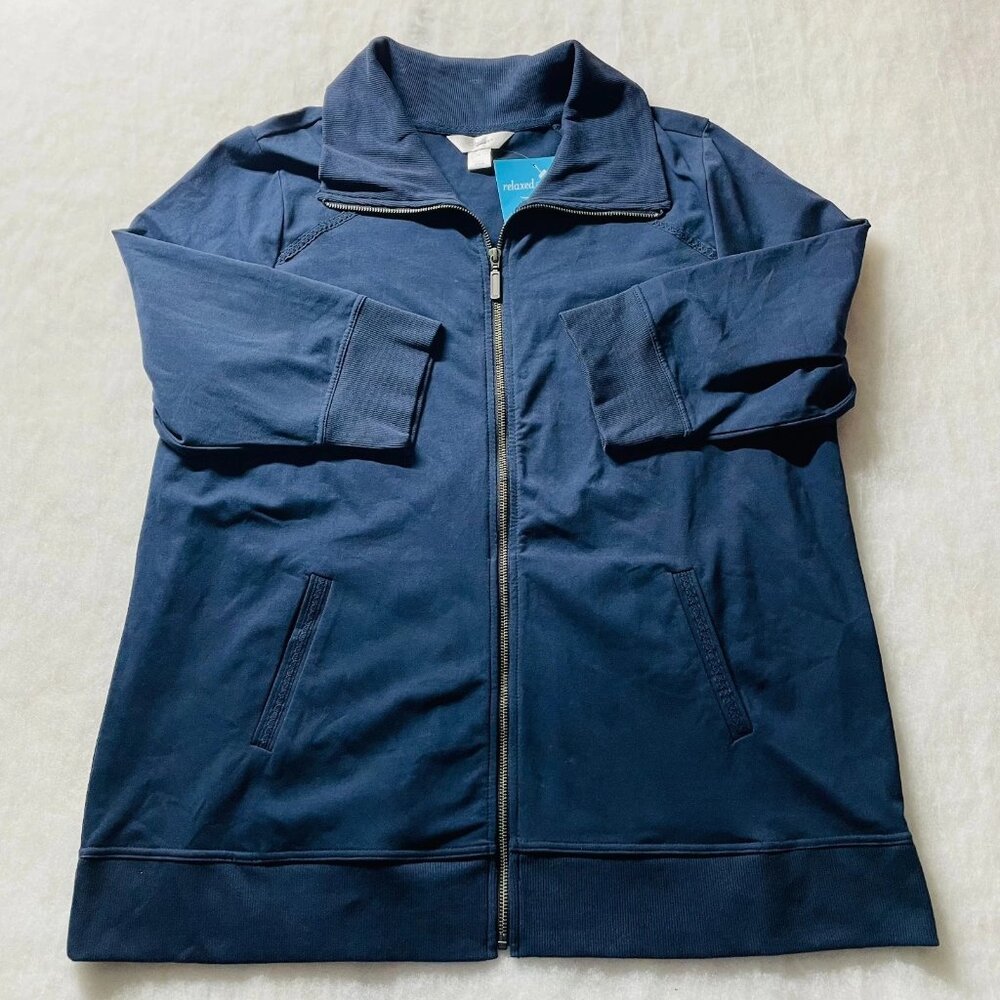 NWT CJ Banks Womens Navy Blue Full Zip Relaxed Restyled Sporty Jacket Size 1X